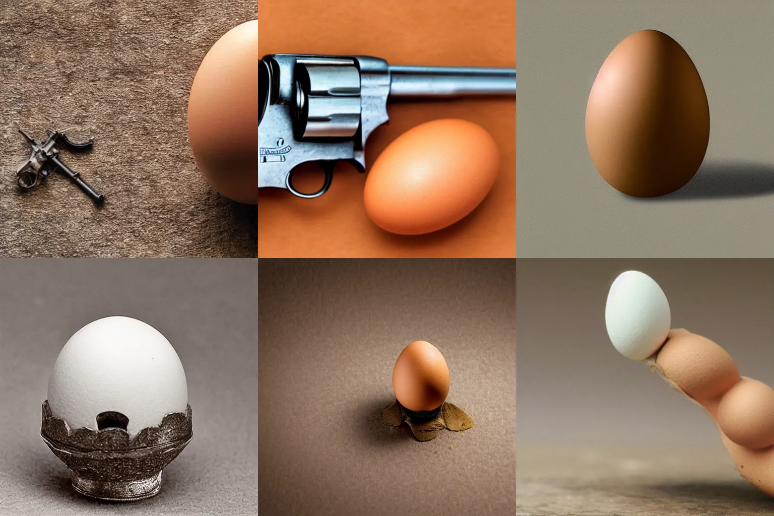 Prompt: a revolver hatching from an egg.