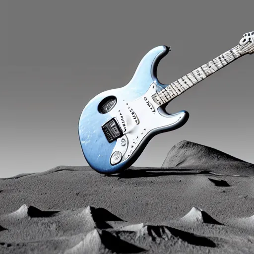 Image similar to an stratocaster electric guitar sitting idle on the moon