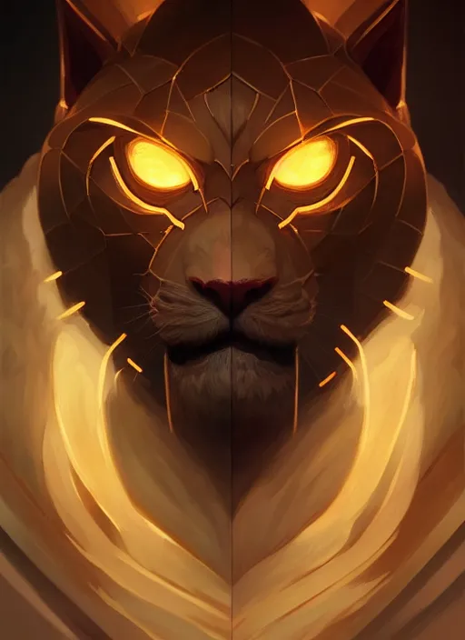 Image similar to symmetry!! portrait of rengar, league of legends, glowing lights!! intricate, elegant, highly detailed, digital painting, artstation, concept art, smooth, sharp focus, illustration, art by artgerm and greg rutkowski and alphonse mucha