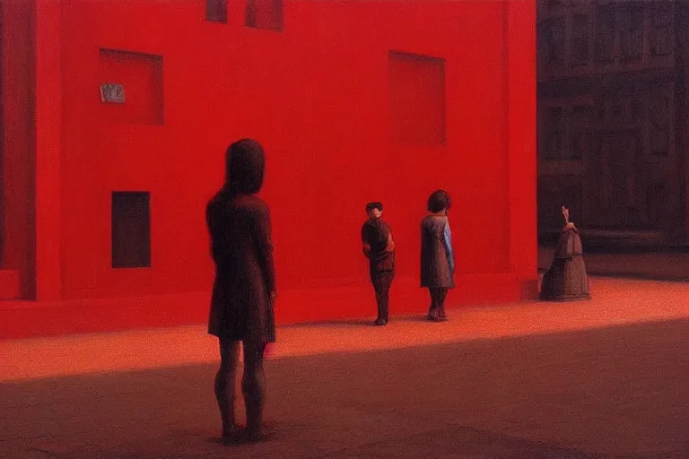 Image similar to only with red, crowd cheering a lot, an exposed picture in a city square, in the style of beksinski, parts by edward hopper, parts by rodcenko, parts by yue minjun, intricate and epic composition, red by caravaggio, insanely quality, highly detailed, masterpiece, red light, artstation, 4 k