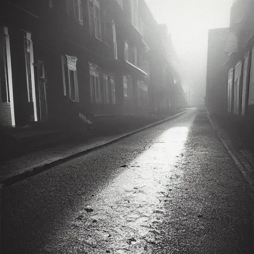 Prompt: Beautiful cameraphone, soft liminal Photograph of an estate road, early morning, small apartment