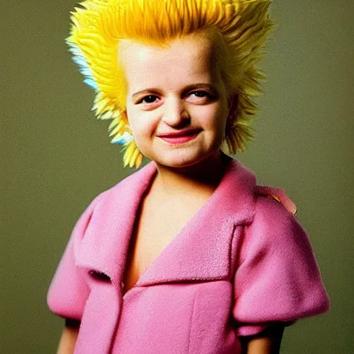 Prompt: girl that looks like lisa simpson, real photograph
