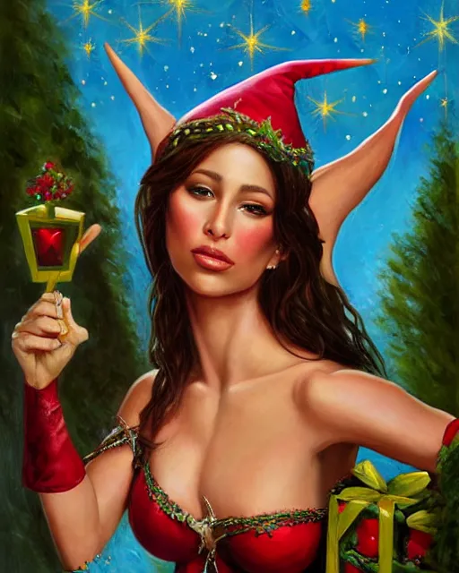 Image similar to abella danger as a beautiful elf princess, oil painting, by laura sava and julie bell