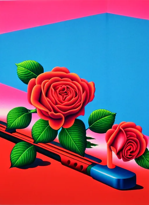 Image similar to roses sticking out of a riffle by shusei nagaoka, kaws, david rudnick, airbrush on canvas, pastell colours, cell shaded, 8 k