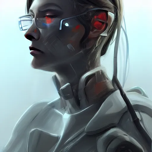 Image similar to concept art of portrait ofcyborg scientist by jama jurabaev, extremely detailed, trending on artstation, high quality, brush stroke