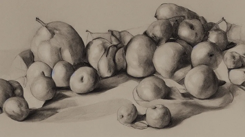 Prompt: fruits still life drawing