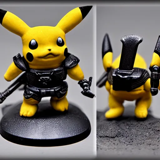 Image similar to photograph of tabletop mini of pikachu in warhammer 4 0 k armor, 8 k