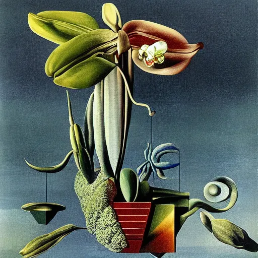 Image similar to infinite space on minestrone plants and orchids by cirico, salvador dali