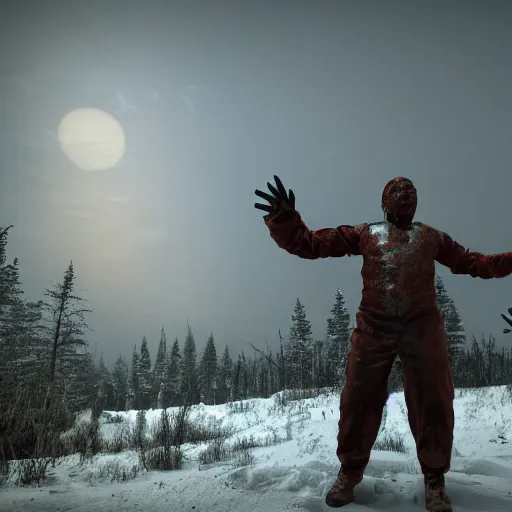 Prompt: POV shot of a mutant man grabbing you, hyper realistic, elegant, ornate, elite, horror, creepy, ominous, haunting, cinematic lighting, metal plate photograph, unreal engine, symmetrical, cinematic centered camera, high detail by Isaac Levitan, Frederic Church and Vasily Perov