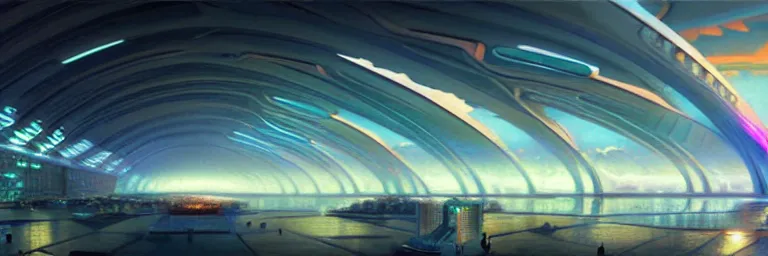 Image similar to a sprawling cybernetic temple, a large hi - tech city, and a river surrounded by fractal mountains, volumetric clouds, cybernetic faces, vaporwave aesthetic, colorful, psychedelic, digital painting, artstation, concept art, smooth, sharp focus, illustration, art by artgerm and greg rutkowski and alphonse mucha