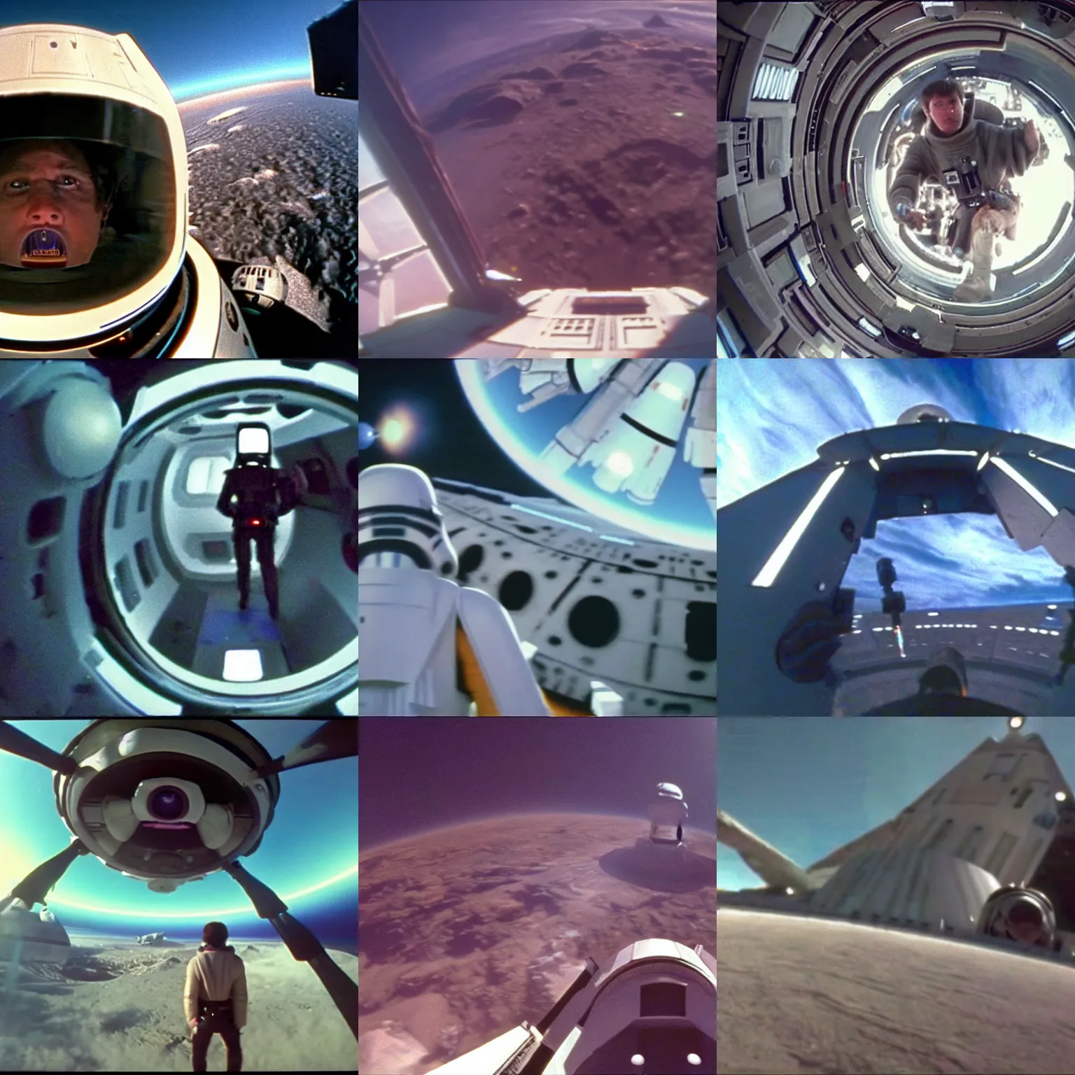 Prompt: gopro pov of a man walking in the space ship, star wars ( 1 9 8 5 )