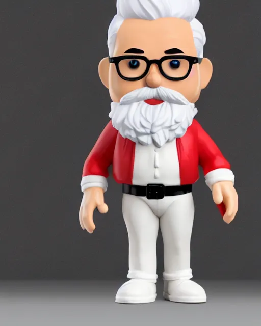 Image similar to full body 3 d render of col sanders as a funko pop!, four, studio lighting, white background, single body, no shadow, blender, trending on artstation, 8 k, highly detailed