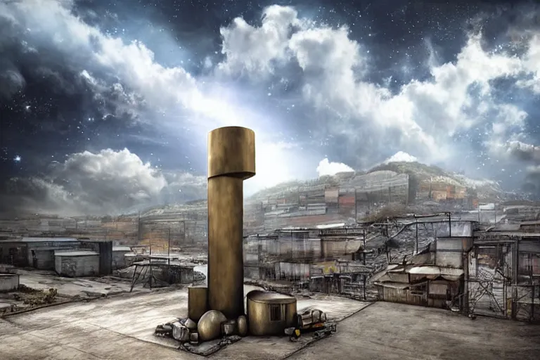 Prompt: cloud favela sculpture, surrealism environment, industrial factory, sunny, milky way, award winning art, epic dreamlike fantasy landscape, ultra realistic,