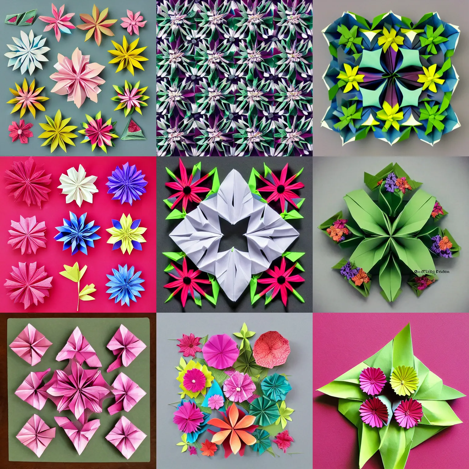 Prompt: floral origami composition