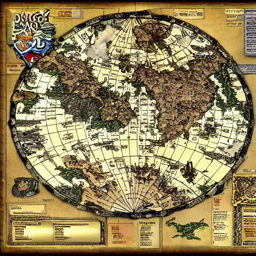 Prompt: dungeons and dragons world map of crandalthyl old, detailed, worn, dusty, ink