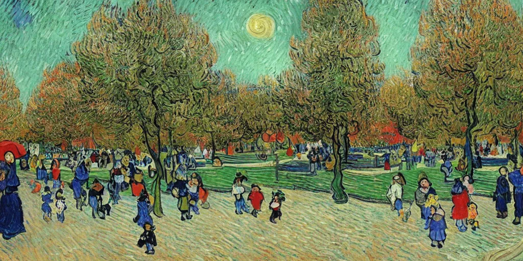 Image similar to highly detailed beautiful happy park, with childrens, by Van Gogh