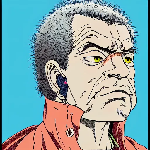 Image similar to portrait of [ romano prodi ] painted in miyazaki color style drawn by katsuhiro otomo and takato yamamoto, high detail, intricate linework, sharp, still shot from gurren lagann, mecha design, manga and anime