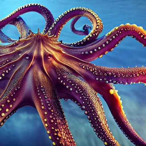 Image similar to A octopus in the ocean centered-photograph film still, dynamic action pose, National Geographic, insane detail, intricate, highly detailed, Zeiss Lens, DSLR photography, smooth, sharp focus, Unreal Engine 5, Octane Render, Redshift, depth of field 8K