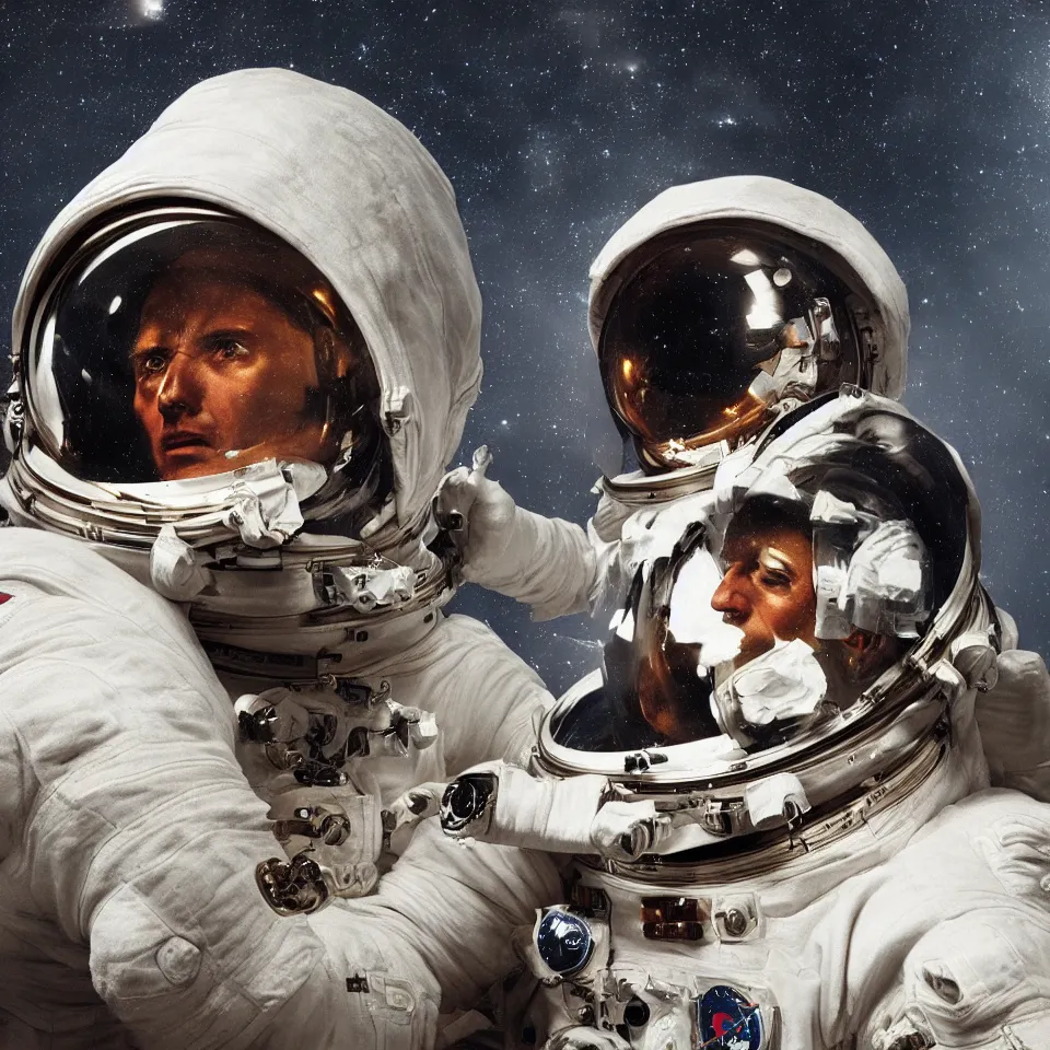 Image similar to a detailed bust of an astronaut by caravaggio, dynamic lighting, cinematic, epic composition, masterpiece