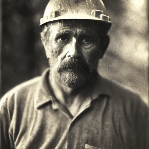 Image similar to portrait of coal mine worker by Diane Arbus, 50mm, bokeh