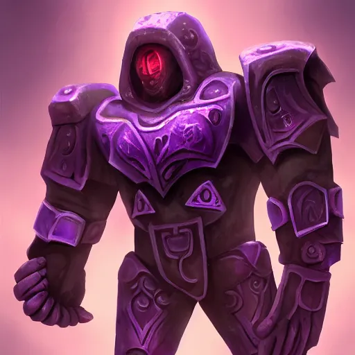 Image similar to purple glow coming off of ancient runic armored golem high detail, artstation, award winning masterpace