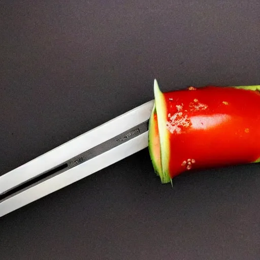 Image similar to best katana in the world with tomato sauce on it