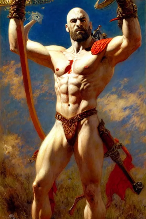 Image similar to god of war, painting by gaston bussiere, katsuya terada, frank frazetta, tom of finland, trending on artstation