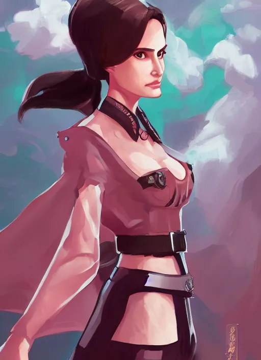 Image similar to full size persona, female sheriff, beauty small face by natalie portman, art by huyy nguyen, demon slayer rui fanart