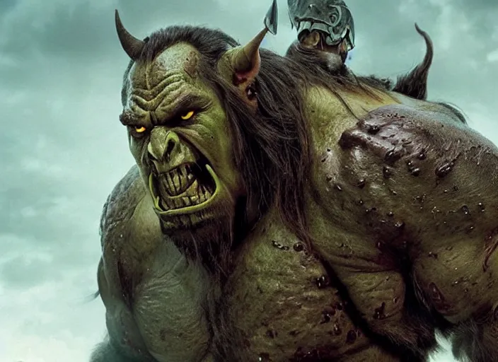 Prompt: a film still of a warcraft orc in harry potter