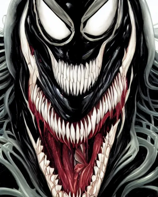 Image similar to a portrait of Venom by Clayton Crain, Javier Garron and Gerardo Sandoval