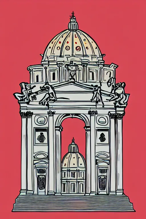 Prompt: rome, illustration, in the style of katinka reinke