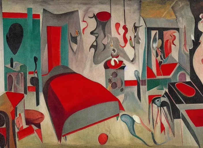 Prompt: a bedroom by andre masson