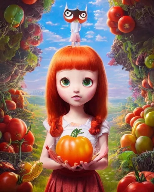 Prompt: An epic fantasy comic book style portrait painting of an extremely cute and adorable very beautiful tomato ketchup girl, character design by Mark Ryden and Pixar and Hayao Miyazaki, unreal 5, DAZ, hyperrealistic, octane render, cosplay, RPG portrait, dynamic lighting, intricate detail, harvest fall vibrancy, cinematic