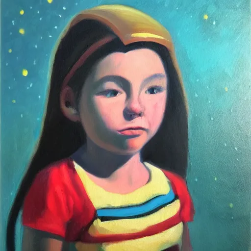 Prompt: oil painting of a girl lost in space