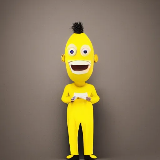 Image similar to a person with a banana head wearing a business suit