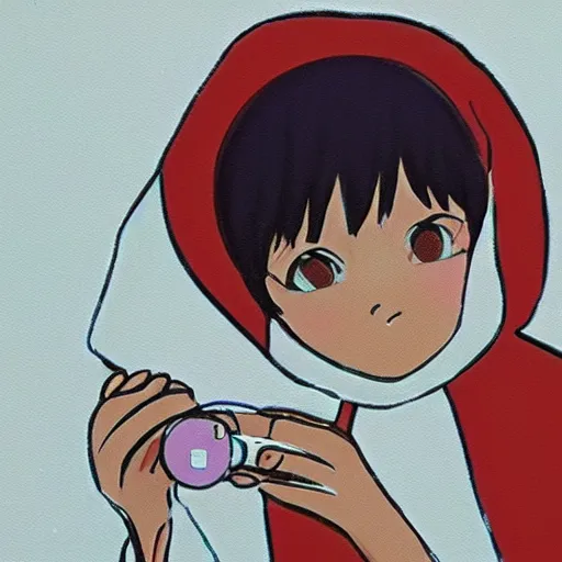 Image similar to female catholic nun playing with yoyos, highly detailed, in the style of makoto shinkai,