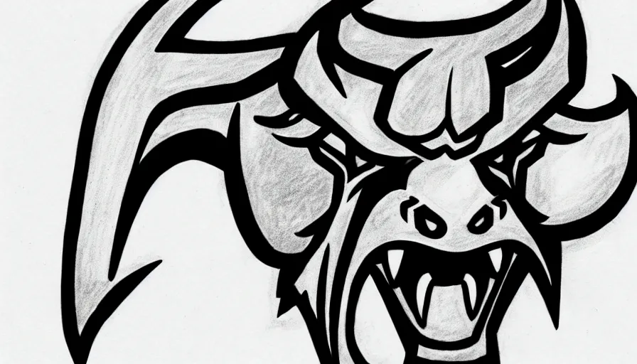 Image similar to pencil sketch!!! of a stylized angry bull head, symbol, sports logo!!!