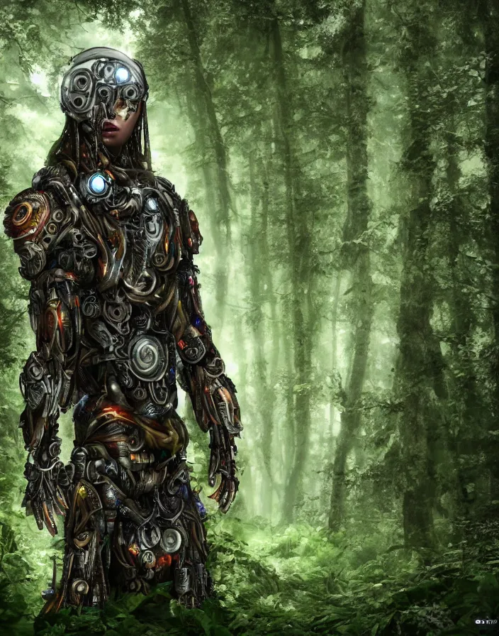 Image similar to druid cyborg in Nordic forest, photorealistic, 4k