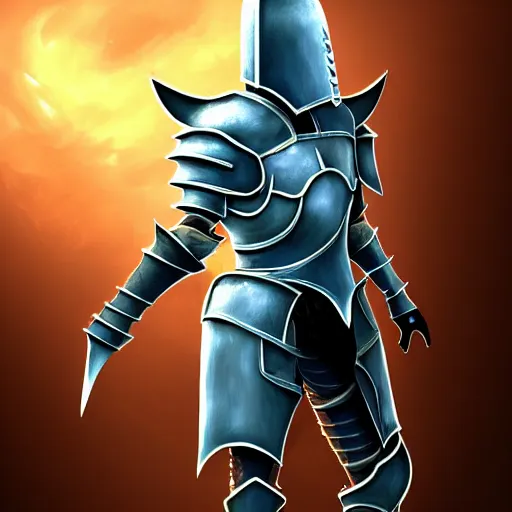 Prompt: videogame painting of an elegant light - blue steel - plate armor artstation, rpg, digital art, vibrant background, dark souls, runescape, skyrim, final - fantasy, diablo - 3