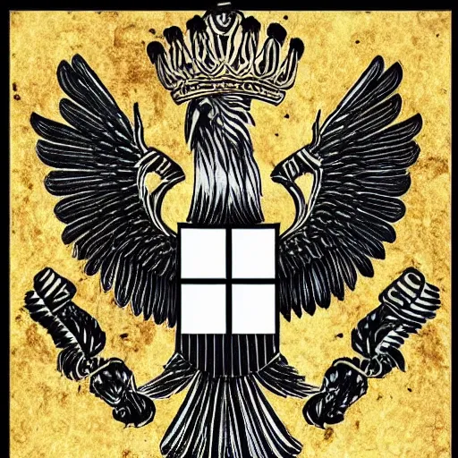 Image similar to “ heraldry, white, black, teo headed eagle, highly detailed, painted, realistic, historical ”
