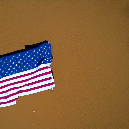 Prompt: gwenn - ha - du flag in the middle of a desert, gopro photograph, drone shot