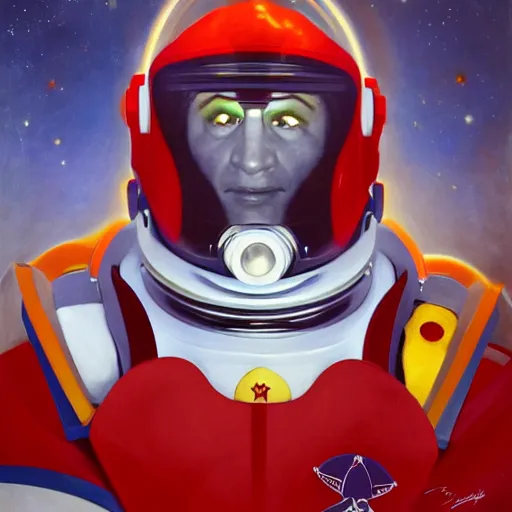 Prompt: portrait painting of buzz lightyear. in a red space suit with communist symbols. symmetry. depth of field. intricate details. 8 k. artistic light. vintage style. trending on artstation. art by john singer sargent - adolphe bouguereau.