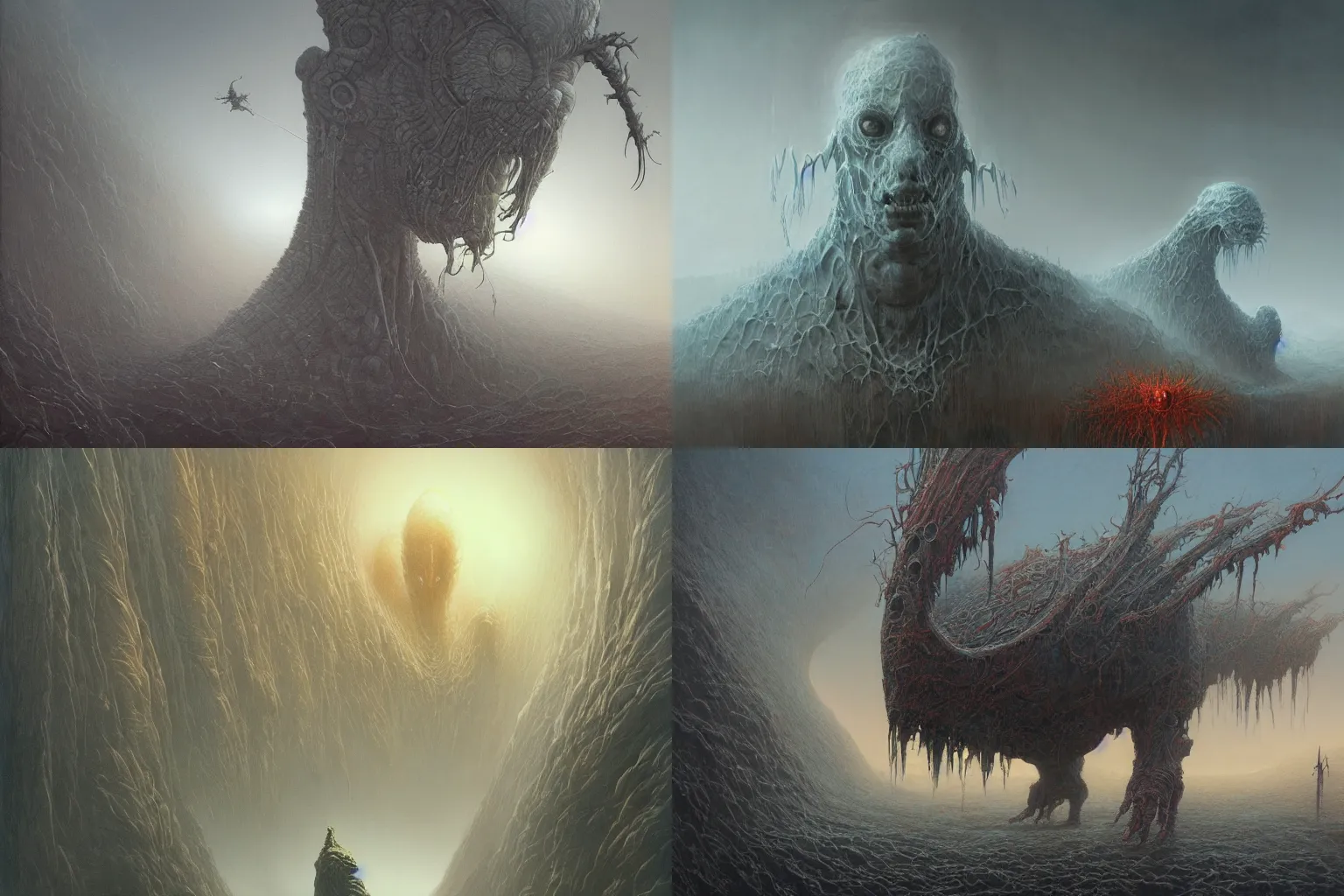 Prompt: concept art of a hi-tech synthetic RNA bioweapon, nanotech, demonic monster, new world order scheme in style of Zdzislaw Beksinski and Noah Bradley by moebius, very detailed, atmospheric, detailed lines, wide angle shot, 4k