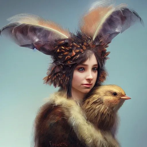 Prompt: portrait character design, a cute feathered mouse, feathers plumage, plumed by brian froud, portrait studio lighting by jessica rossier and brian froud and gaston bussiere