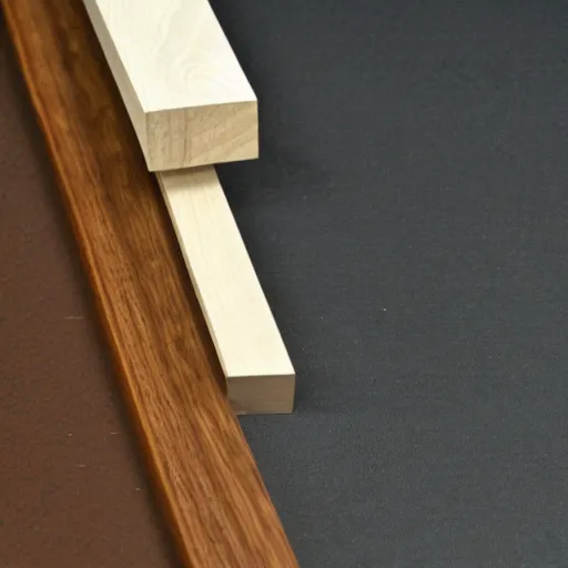 Prompt: miter with spline joint of white oak with a white walnut inlay, woodworking, up close, extreme detail