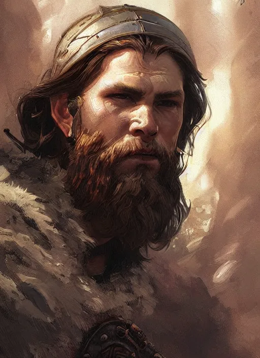 Image similar to A male Viking, highly detailed, digital painting, artstation, concept art, sharp focus, illustration, art by greg rutkowski and alphonse mucha