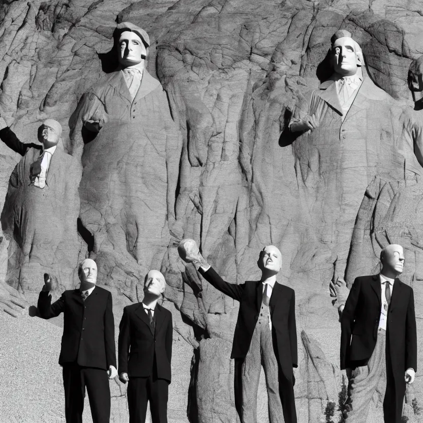 Image similar to slendertubbies as the founding fathers at mt. rushmore