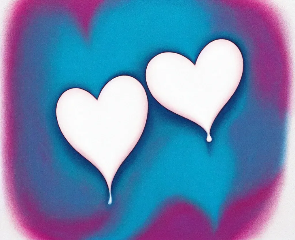 Prompt: beautiful matte airbrush of a glossy water drop shaped like a heart dripping on a white background, inspired by 8 0's airbrush illustrations, art by pater sato