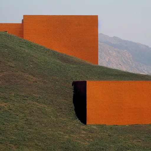 Image similar to a building in a stunning landscape by alberto burri