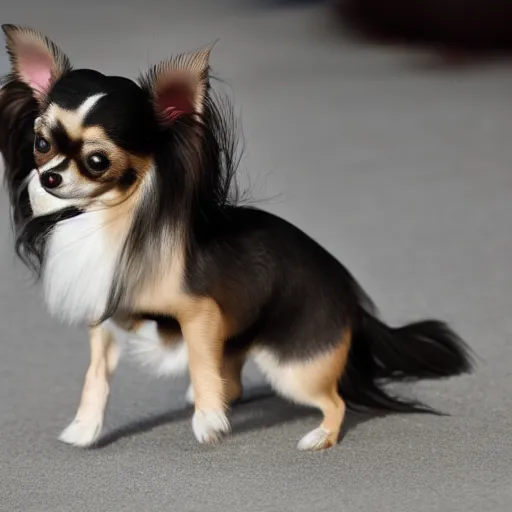 Prompt: a long haired chihuahua with no legs floating above the ground